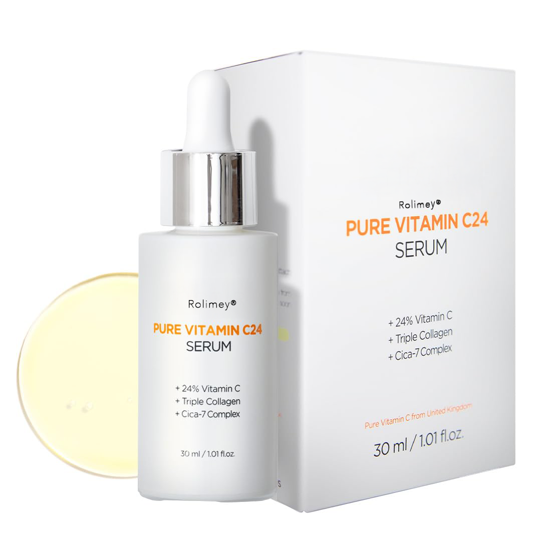 Rolimey® Pure Vitamin C 24% Face Serum – Dark Spot Remover for Sensitive Skin with Collagen Anti Aging Even out Skin Tone Non irritation tested, Wrinkles, Vita C Facial Serum